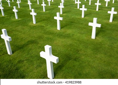 White crosses in American Cemetery, Coleville-sur-Mer, Omaha Beach, Normandy, France.