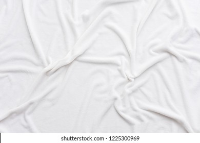 White Crumpled Blanket, Plaid, Background With Copy Space, Top View