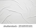 white crumpled and creased glued wrinkled paper poster texture background