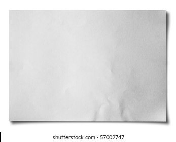 White Crumpled Paper On White Background Isolated Horizontal