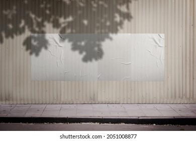 White crumpled paper poster template. Glued paper banner mockup. Empty street art mockup. Clear urban glued advertising on wall background