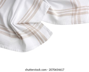 White crumpled towel top view, food decoration element. Dishcloth.  Kitchen cloth.