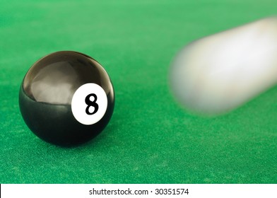 white cue ball is going to hit the black  eight ball - Shutterstock ID 30351574