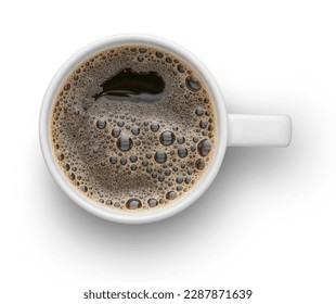 White cup of bubbly coffee, isolated, top view - Shutterstock ID 2287871639