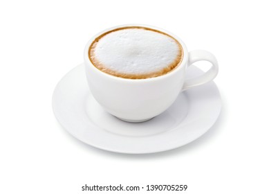 latte macchiato and cappuccino with glass cup and mug on a mirrored black  background, space for text Photos