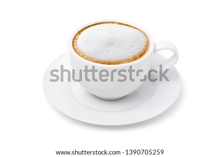 White cup of Cappuccino Latte coffee  isolated on white background with clipping path.