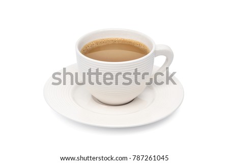 White cup of creamy coffee isolated on white background with clipping path