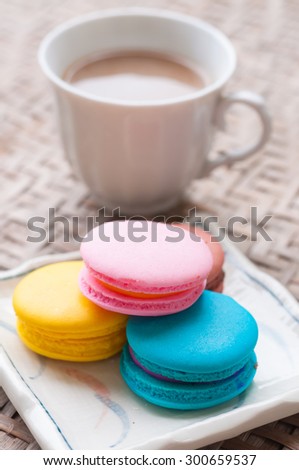 Similar – Milch und farbige Makronen auf blauem Hintergrund