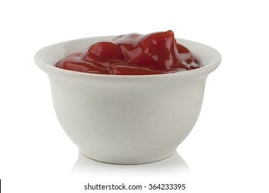 White Cup With Ketchup On White Background