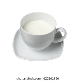 White Cup Of Milk Isolated