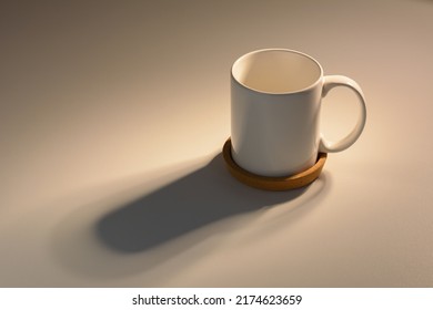 White Cup On Natural Warm Light Background.