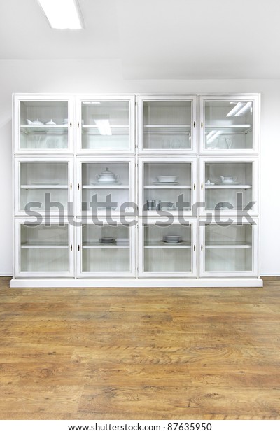 White Cupboard Display Cabinet Glass Doors Stock Photo Edit Now