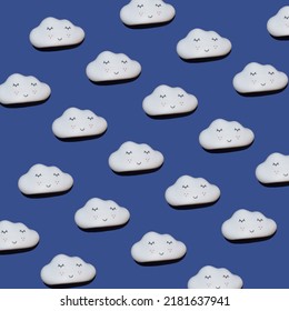 White cute cloud pattern, blue background