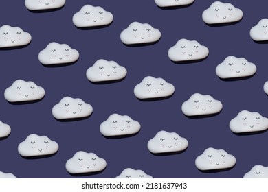 White cute cloud pattern, blue background