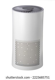 White cylinder air purifier, It is an electrical appliance to remove dust and unpleasant odors, isolated on white background.