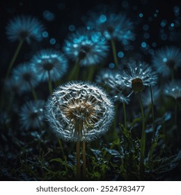 A white dandelion puff is a delicate, spherical cluster of feathery seeds attached to a slender green stem. The puff is composed of tiny, - Powered by Shutterstock