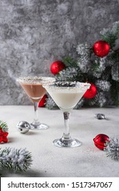 White And Dark Chocolate Snowflake Martini Cocktail. Christmas Drink