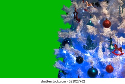 White Decorated Christmas Tree Isolated On Green Screen