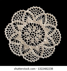 White decorative lace fabric. Design elements isolated on black background.