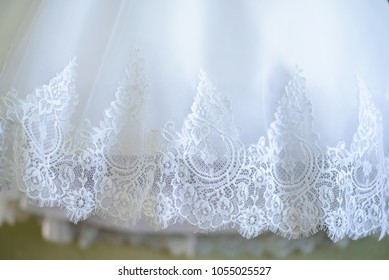 White Delicate Openwork Hem Wedding Dress Closeup