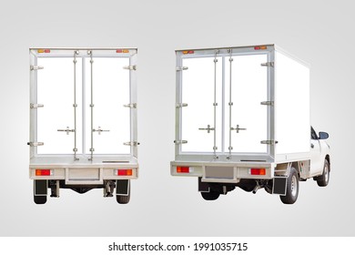 White delivery van with clipping path on gray background, Cargo van delivery truck vehicle template mockup