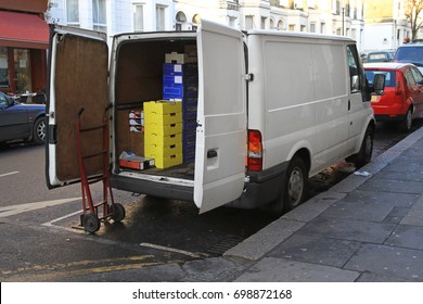 White Delivery Van At London Street