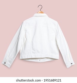 White Denim Jacket Rear View Streetwear Fashion