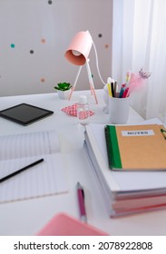 White Desk With Equipment In Girl's Bedroom