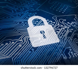 White digital padlock over circuit board ground - Powered by Shutterstock - Get 15% off with code: PIKWIZARD15