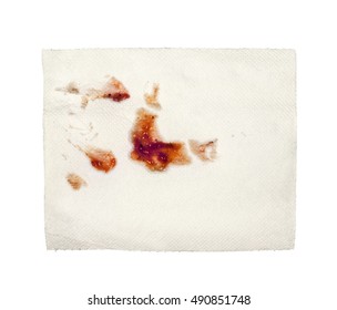 White Dirty Napkin Isolated On White.