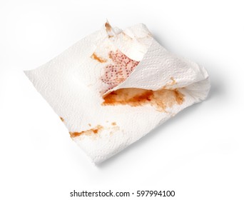 White Dirty Napkin Isolated On White. With Clipping Path