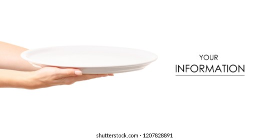 White dish empty in hand pattern on white background isolation