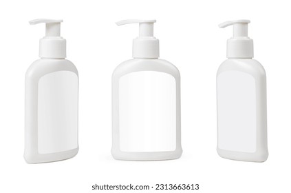 White dispenser bottle isolated on white background, cosmetic packaging mockup with copy space.