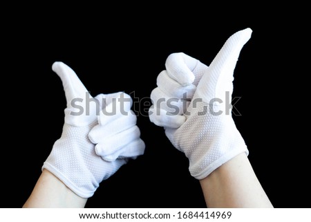 White doctor Hand Gloves ,Hand women asian five finger symbol with glove of doctor isolated on white background
