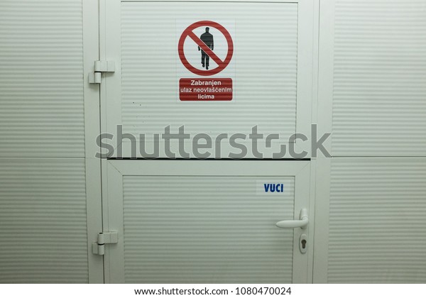 White Door Sign Serbian Language Reading Stock Photo Edit