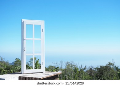 The White Door Waiting For Opening To Seing Outside A New Perspective And Get A New Experience In The World.