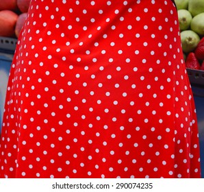 red frock with white dots