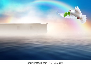 White dove flying with olive branch in its beak. Noah's ark bible story theme concept. - Powered by Shutterstock