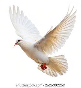 Paloma blanca que vuela en el fondo blanco y el camino de recorte. concepto de libertad y día internacional de la paz