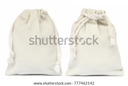 White drawstring bag packaging isolated on white background.