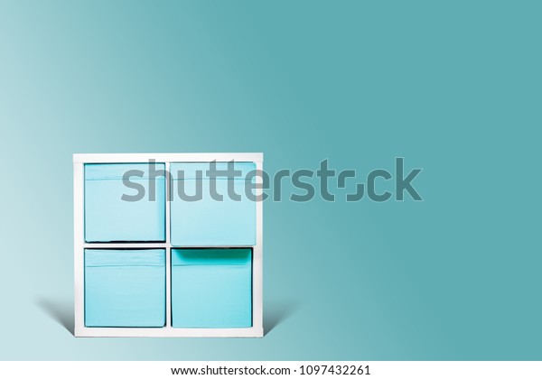White Dresser Blue Drawers Shelves On Stock Photo Edit Now