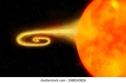 The White Dwarf Absorbs Matter From The Red Supergiant. Accretion Of Matter By A Neutron Star. Interaction Of Two Stars In Space. 