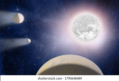 White Dwarf Star And Planets (Another Solar System) 