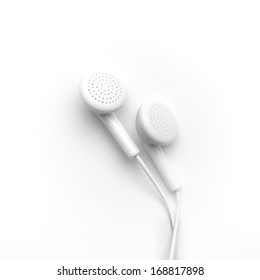 White Earbuds Isolated On White Background W/ Clipping Path