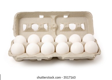 White Eggs In Carton With White Background