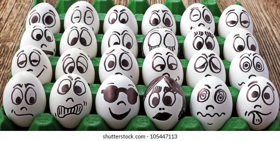 White Eggs And  Many Funny Faces