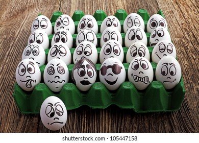 White Eggs And  Many Funny Faces