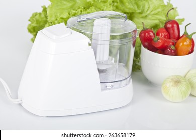 White Electric Food Processor With Vegetable