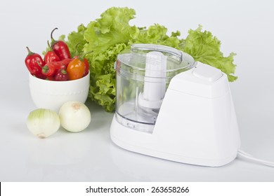 White Electric Food Processor With Vegetable