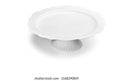 White empty cake plate isolated on white